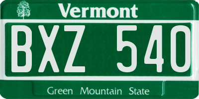 VT license plate BXZ540