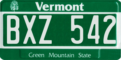 VT license plate BXZ542