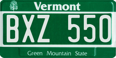 VT license plate BXZ550