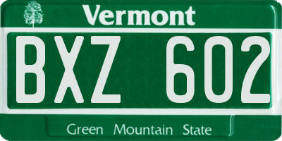 VT license plate BXZ602