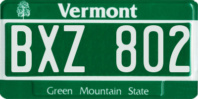 VT license plate BXZ802