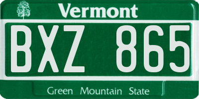 VT license plate BXZ865