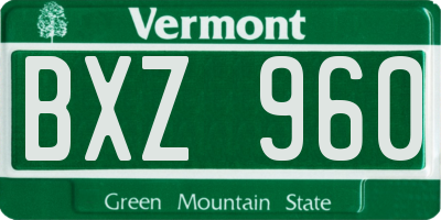 VT license plate BXZ960
