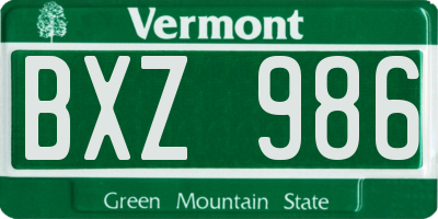 VT license plate BXZ986