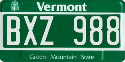 VT license plate BXZ988