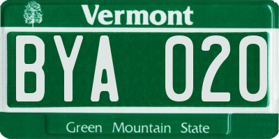 VT license plate BYA020