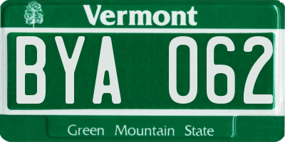 VT license plate BYA062