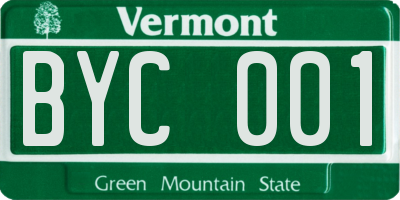 VT license plate BYC001