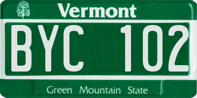 VT license plate BYC102