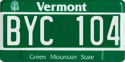 VT license plate BYC104