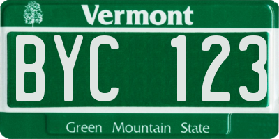 VT license plate BYC123