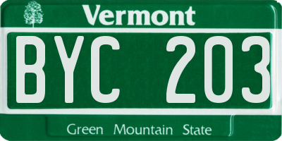 VT license plate BYC203