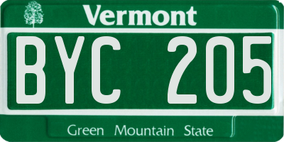 VT license plate BYC205