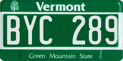 VT license plate BYC289