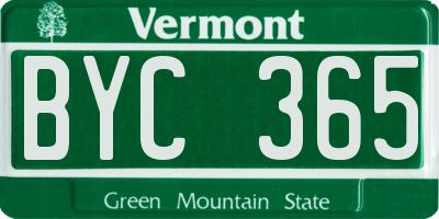 VT license plate BYC365