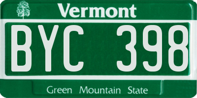 VT license plate BYC398
