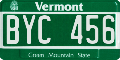 VT license plate BYC456