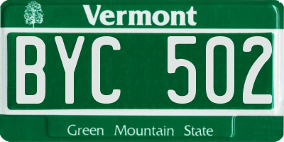 VT license plate BYC502