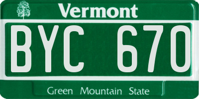 VT license plate BYC670