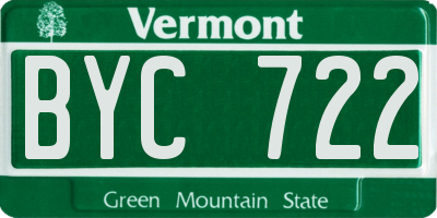 VT license plate BYC722