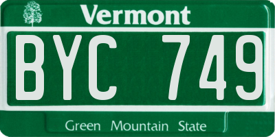 VT license plate BYC749