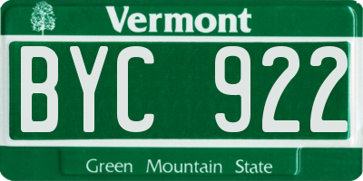 VT license plate BYC922
