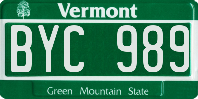 VT license plate BYC989