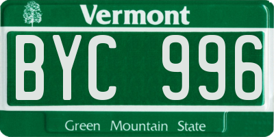VT license plate BYC996