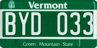 VT license plate BYD033