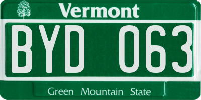 VT license plate BYD063