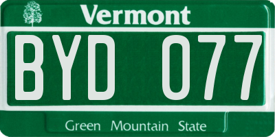 VT license plate BYD077