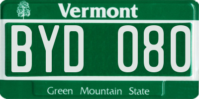 VT license plate BYD080