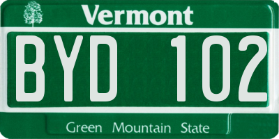 VT license plate BYD102