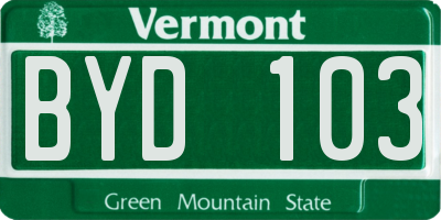 VT license plate BYD103