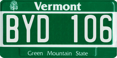 VT license plate BYD106