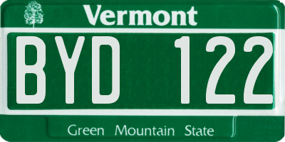 VT license plate BYD122