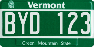 VT license plate BYD123