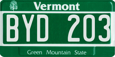 VT license plate BYD203