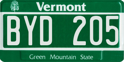 VT license plate BYD205