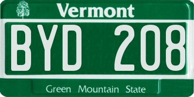 VT license plate BYD208