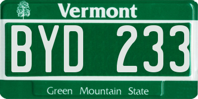 VT license plate BYD233