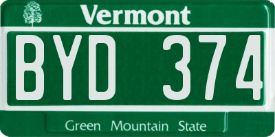 VT license plate BYD374