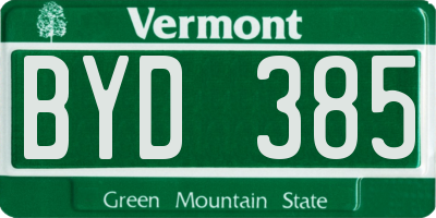 VT license plate BYD385