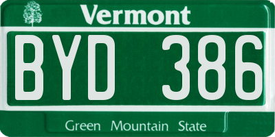 VT license plate BYD386