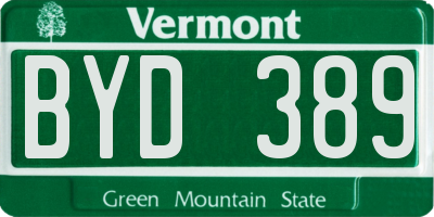 VT license plate BYD389