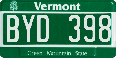 VT license plate BYD398