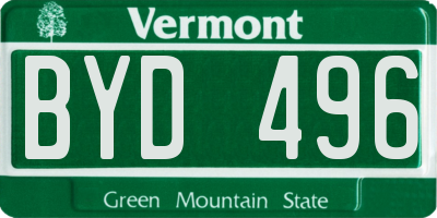VT license plate BYD496