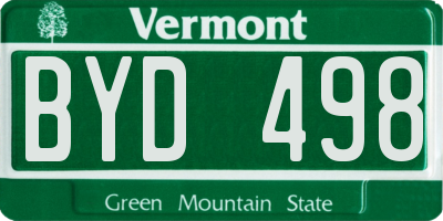 VT license plate BYD498