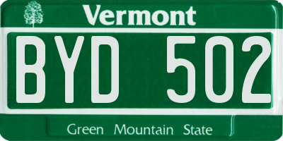 VT license plate BYD502