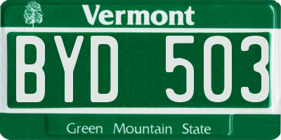 VT license plate BYD503